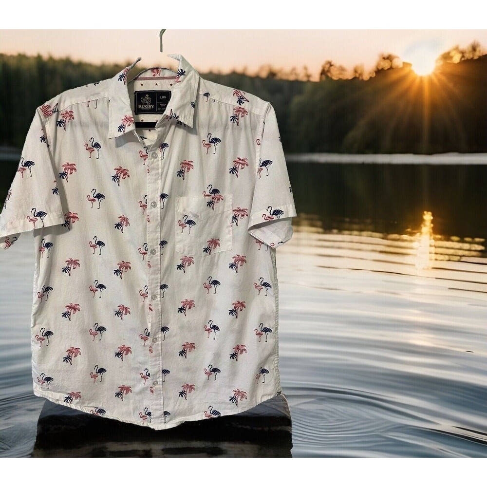 Rugby University Men’s shirt‎ Large Flamingo Short Sleeve 100% Cotton